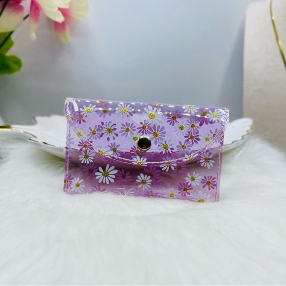 Florals Clear Card Case Wallet in Purple - Picture 1 of 7